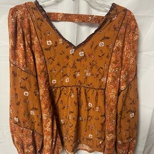 Maurices Floral V-Neck Blouse - Tan